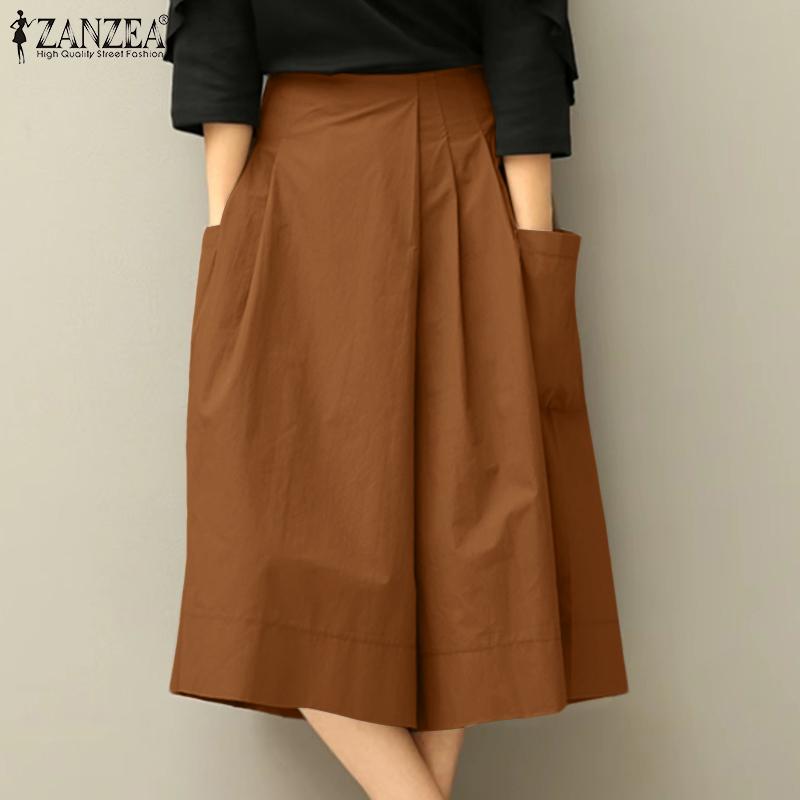 ZANZEA Womens Casual Elastic Waist Loose Wide Leg Cropped Pants