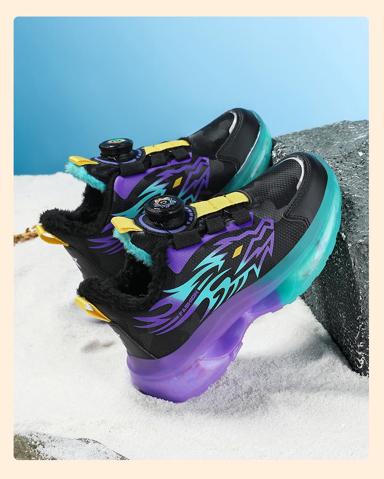 2025 Winter Boys' Waterproof Leather Sports Shoes with Rotating Buckle - Warm, Anti-Slip, Trendy for Middle and Big Kids