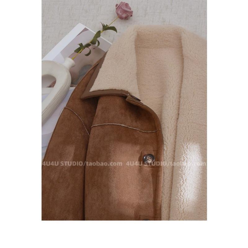New Reversible Brown Imitation Suede Jacket for Women Winter Popular Lamb Wool Top