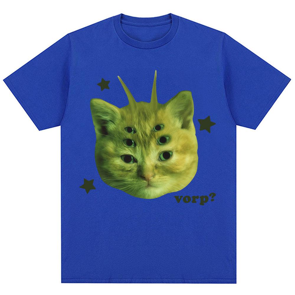 Funny Alien Cat Vorp Meme Graphic T-shirts Men Women Humor Joke Vintage T-shirt Oversized Cotton Casual Summer Kawaii T Shirts