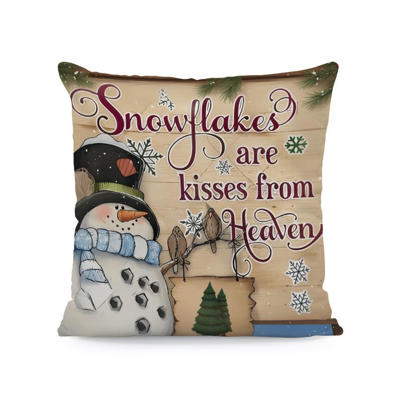 Hot Sale Blue Snowman & Santa Christmas Pillowcase - Festive Sofa Cushion Cover