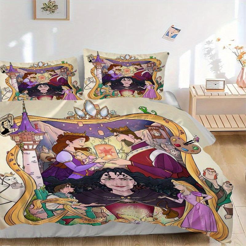 

3pcs Tangled Rapunzel Princess Quilt Set Cartoon Themed Bed Quilt Set Lovely Character Bedroom Decor Bed Quilt Set Four Seasons (1 Cover + 2Pillo 135x200cm