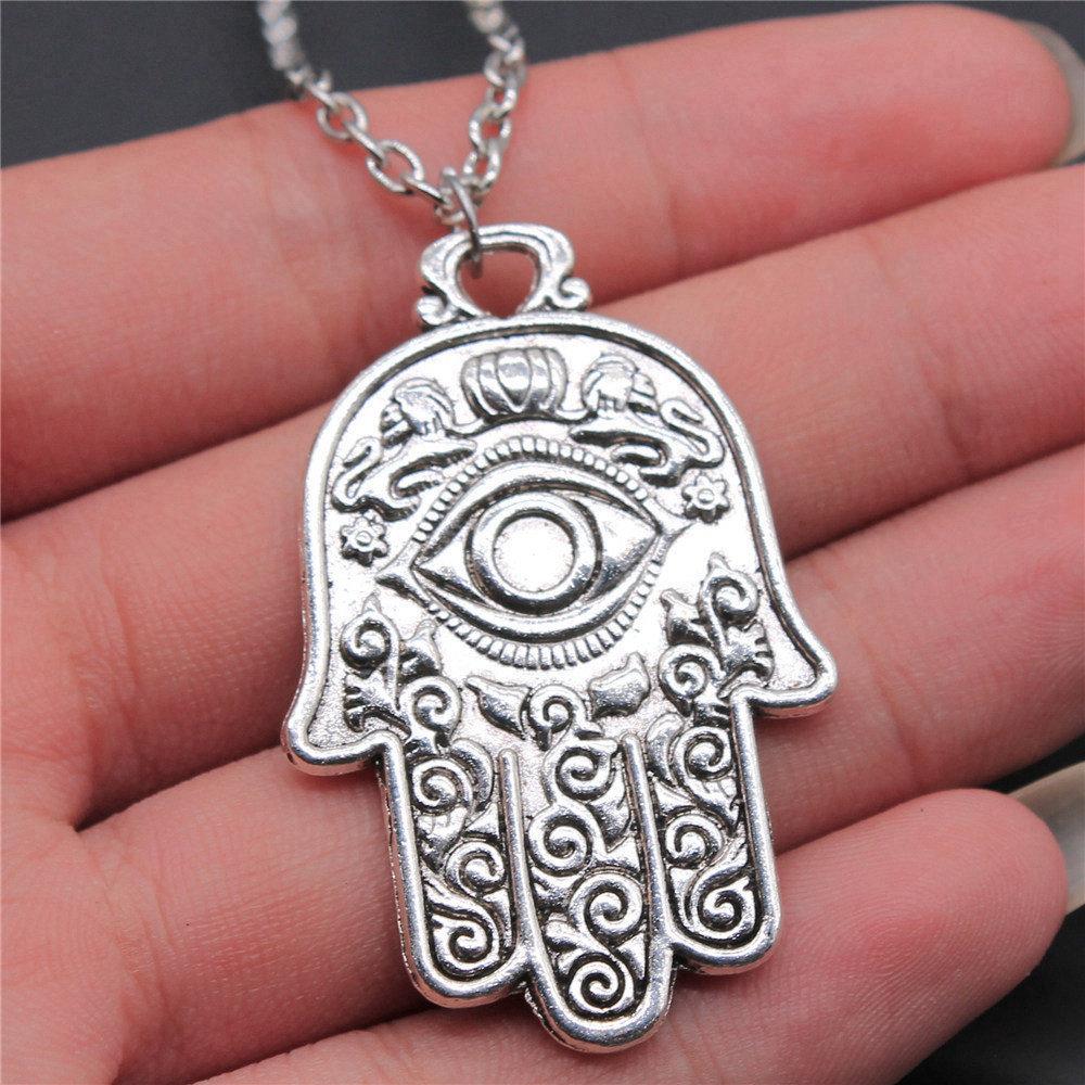 Hand of Fatima Eye of Horus Protection Amulet Pendant Antique Bronze Metal Women Collar Necklace Hot Sale