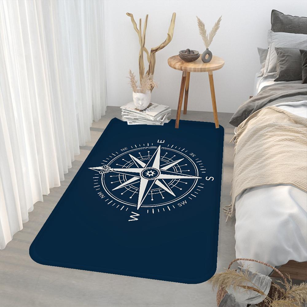 Nautischer Kompass Flur Teppich Waschbar Rutschfest Wohnzimmer Sofa Stühle Bereichsmatte Küche Fußmatte Bereichsteppich