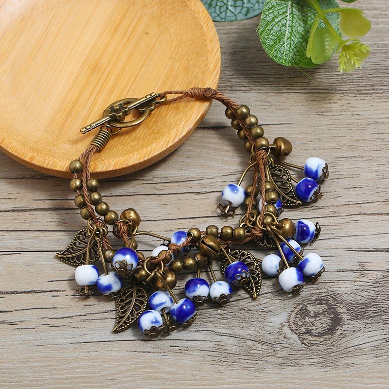 Retro literary and artistic small fresh cherry bracelet female fruit fringed ceramic hand rope handmade jewelry