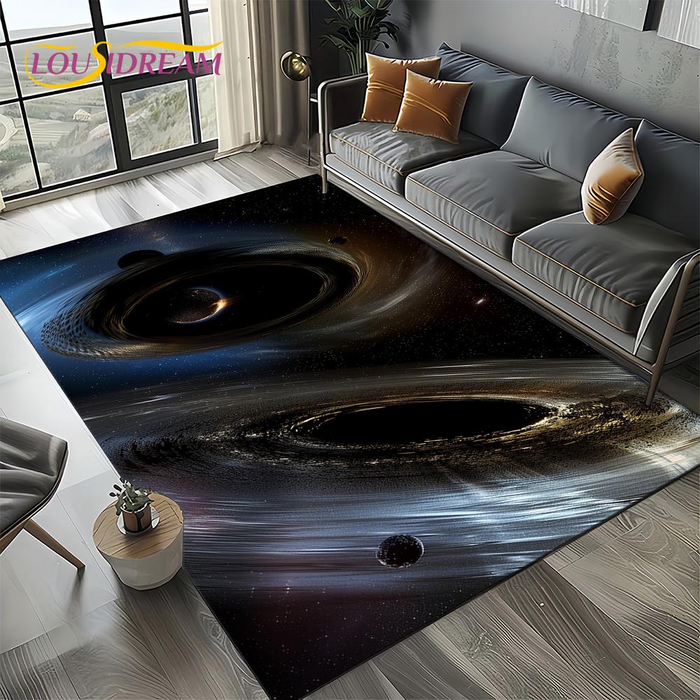 Universe Space Stars Black Hole Galaxy Earth Milky Way Carpet Rug for Living Room Bedroom Sofa Decoration,Non-slip Floor Mat