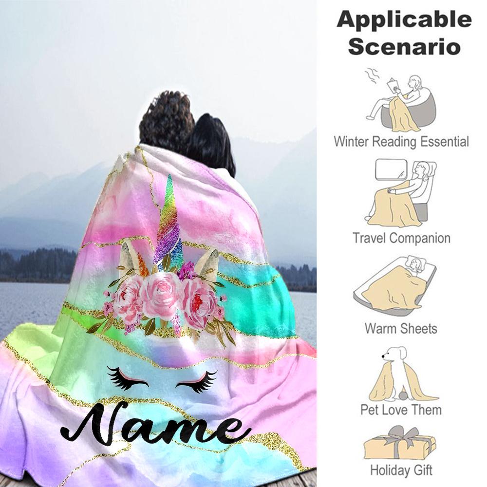 Unicorn Colorful Tentacles Personalized Text Blanket Gift Customizable Blanket Soft & Cozy Suitable for Bedding Nap Couch Picnics for All Occasions