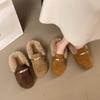 Vintage Beef Reverse Velvet Boken Slippers Fashion Wear Lazy Muller Shoes Versatile Flat Bottom Velvet Lamb Wool Half Drag