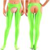 Womens Glossy Cutout Pantyhose Mid Waist Tights Crotchless Design Elastic Waistband Sheer Leggings Skinny Pants