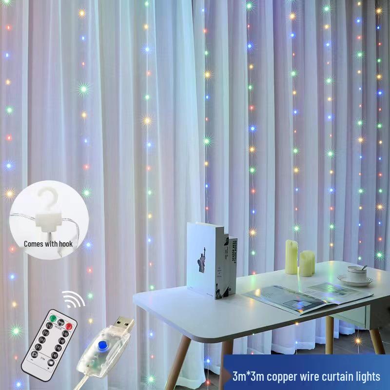 USB Fernbedienung 3x3 Kupferdraht 300 LED Vorhang Lichterkette - Eiszapfenlichter für Weihnachten, Hochzeiten, Feiertage, Märchenhafte Dekoration.