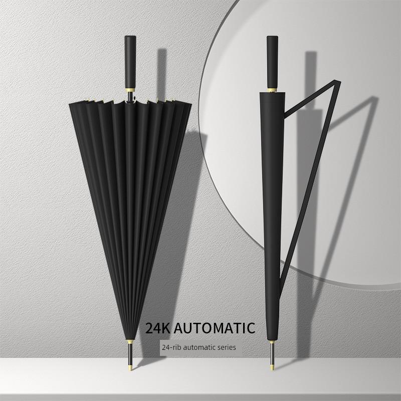 24-Rib Automatic Umbrella, Large Size, Extra-Large, Factory Bulk Straight Handle Long Handle Umbrella, Dual-Use for Sun and Rain, with Logo Printing