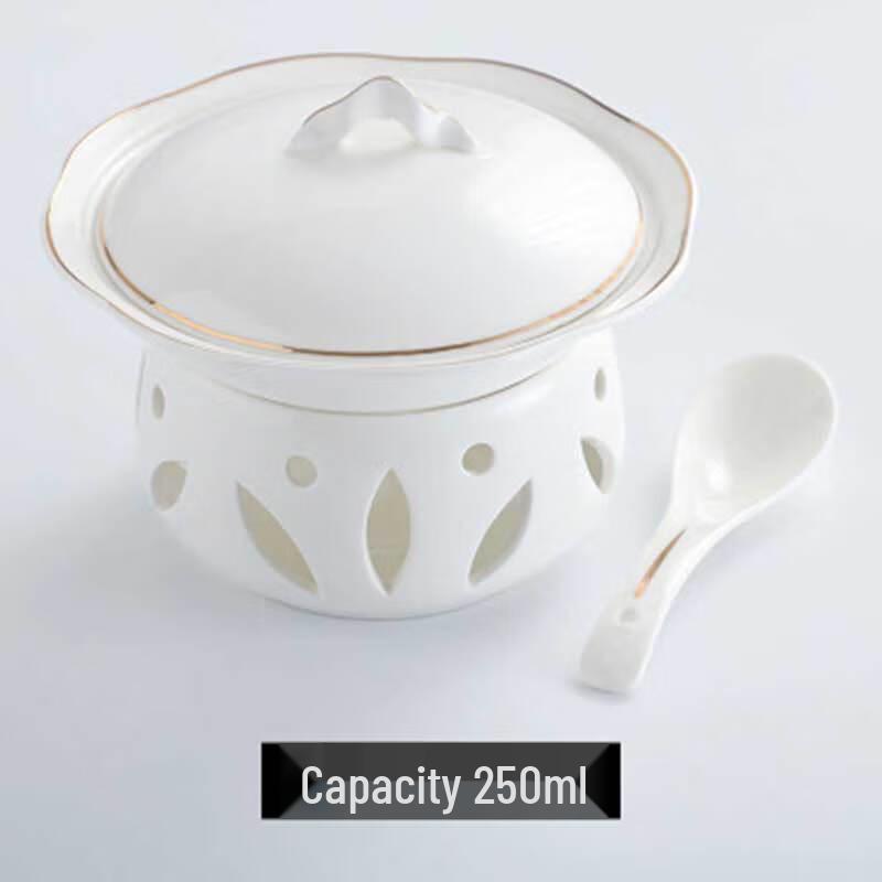Ceramic Insulated Stew Pot & Warmer Set Gold rim 7-inch butter dish + warmer 250ML + spoon