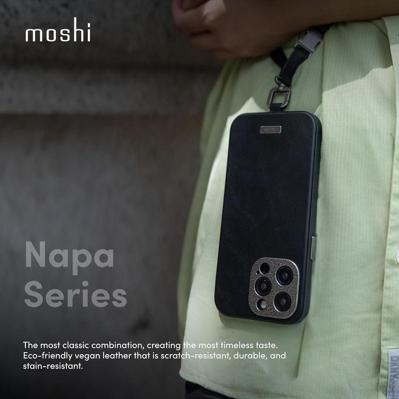 Moshi Napa MagSafe - iPhone 15 Plus Leather Case (Midnight Black)
