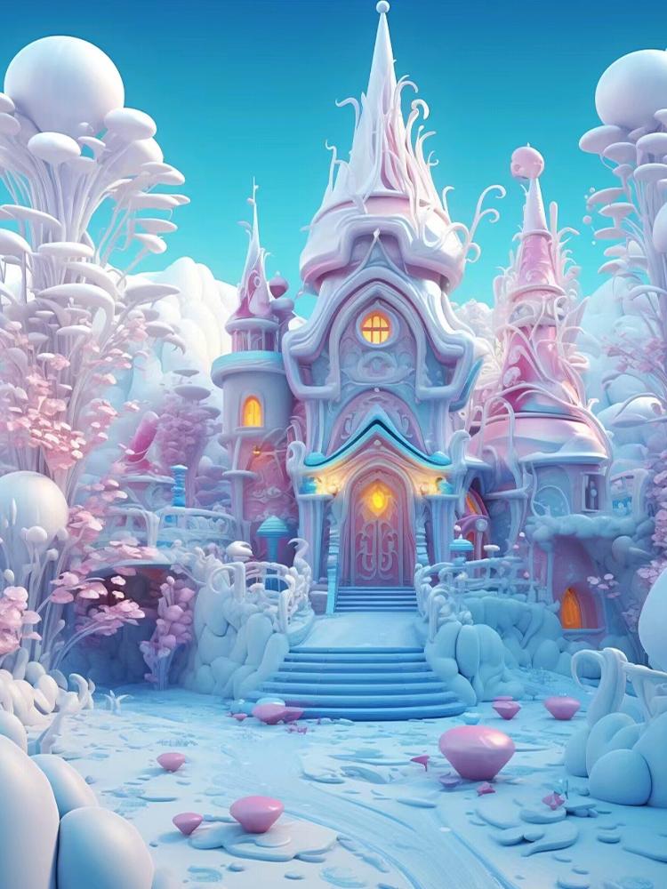 

DIY 5D Полная круглая алмазная вышивка Замок Картина Дом Мозаика Вышивка крестом Пейзаж Зимняя картина Украшение Full Round 20x30CM