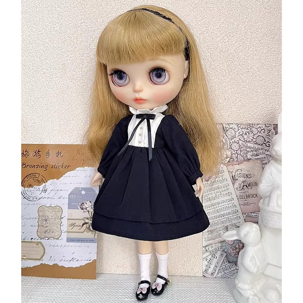 Rakulifey Neo Blythe Outfit Dress for Obitsu 24 Dolls (Black)