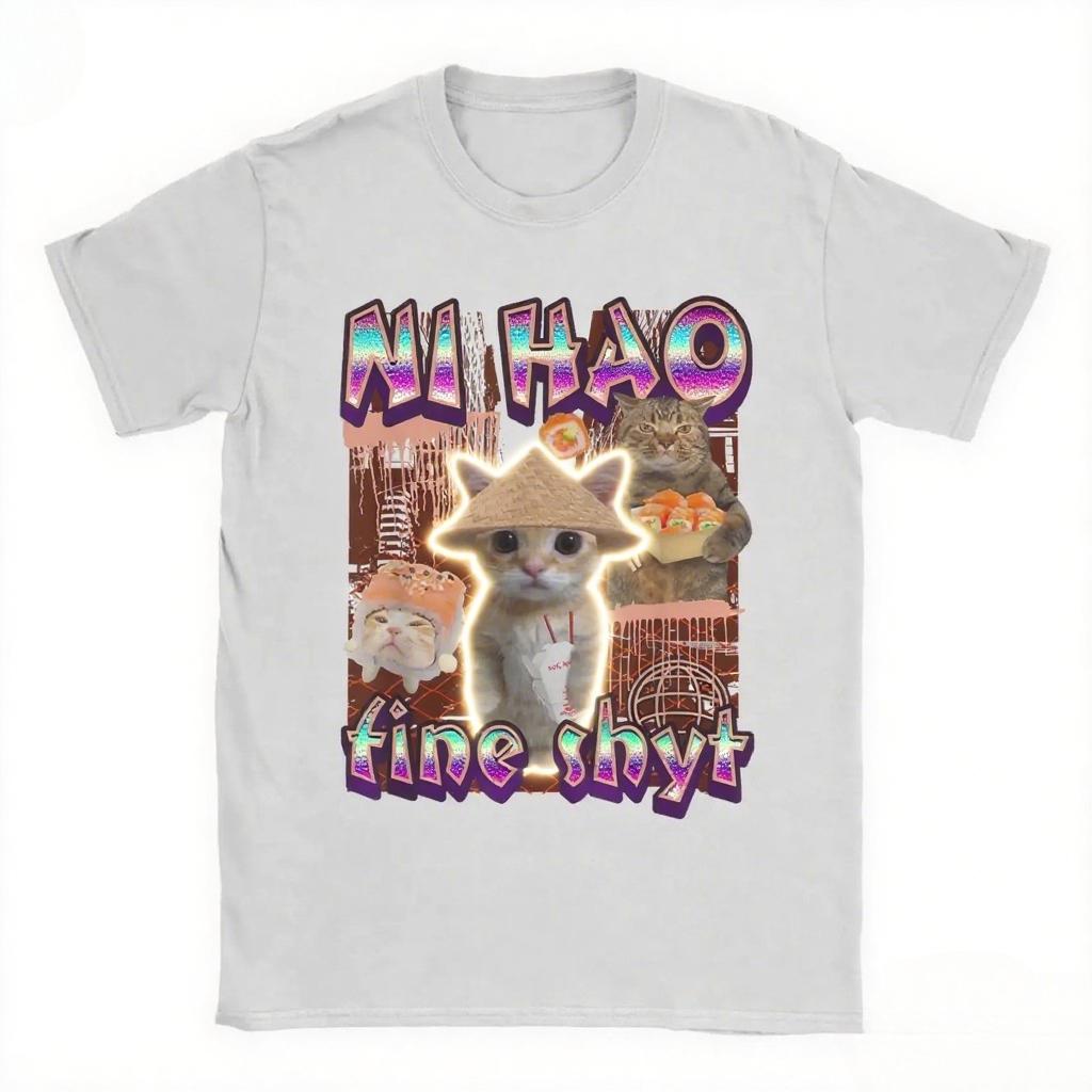 

Unisex and Womens Funny Cat Printed Short Sleeve Tshirt Summer Street Clothing Comfortable Breathable and Soft Cotton 3XL
