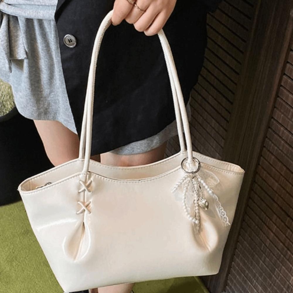 with Pendant Commuting Handbag PU Leather French Tote Bag Autumn Winter Underarm Bag  Travel