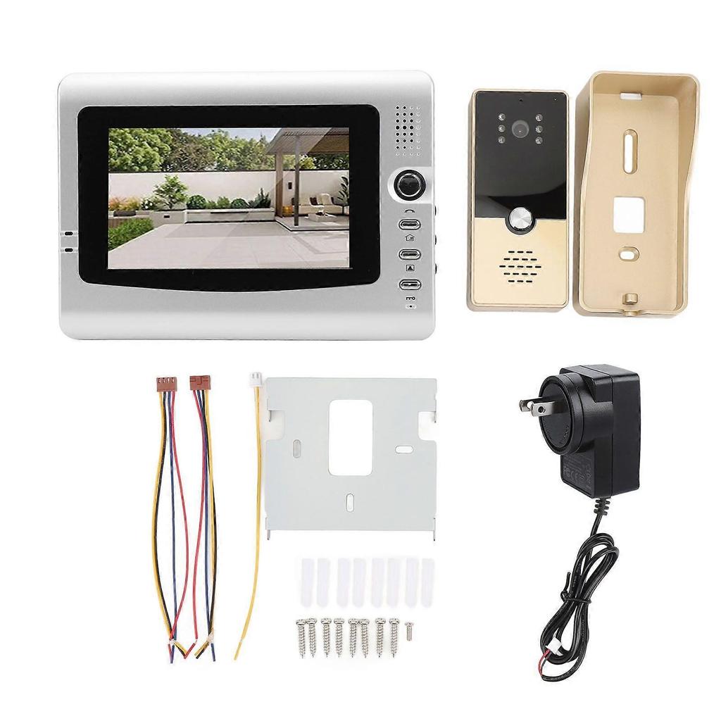 Wired Video Intercom System Smart Infrared Video Doorbell Camera with 7 Inch TFT Color Screen Display for Home Security US Plug Gold