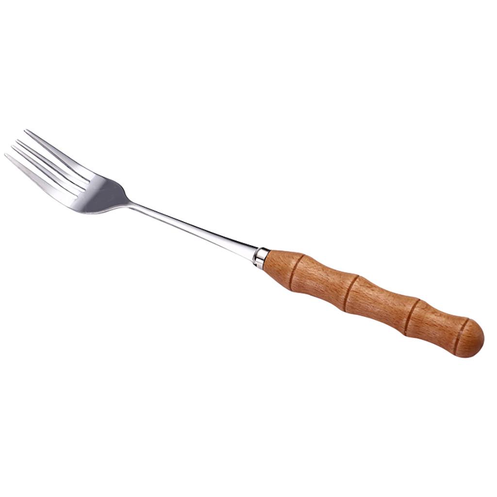 

Креативная деревянная ручка из нержавеющей стали, высококачественные столовые приборы, вилка, ложка серебряный