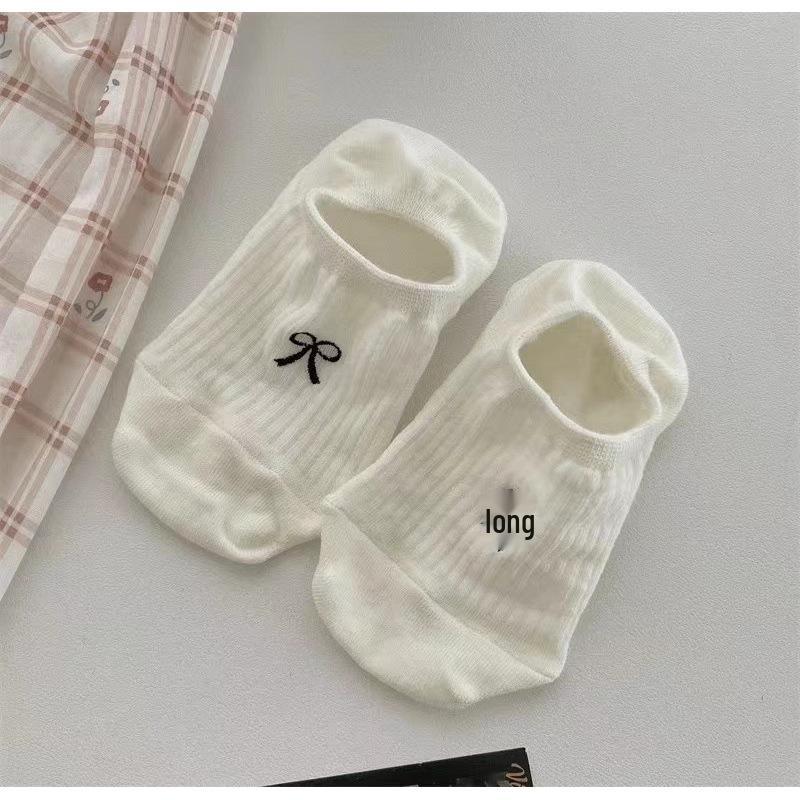 Women's Japanese Retro Cartoon Bow Jacquard Boat Socks - Breathable, Low-Cut, Short Casual Socks for Students & Sports