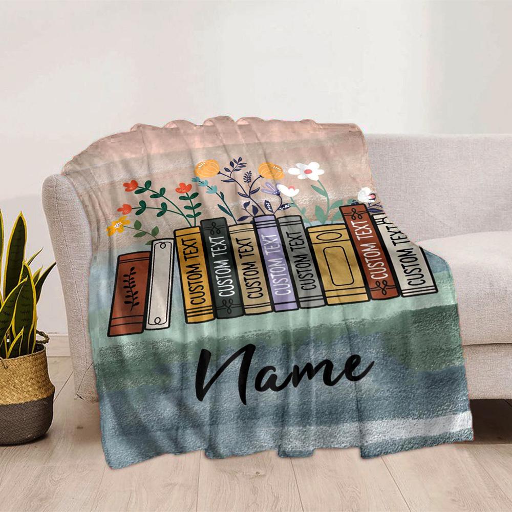 Custom Floral Bookshelf Blankets For Home Customize Your Name Blankets Soft Cozy Lightweight Allseason Blanket For Picnic Sofa Office Bed Living Room