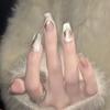 Handmade Full Cover Finished Press On Nails High End French Crystal Cat Eye Nail Stickers Reusable Detachable