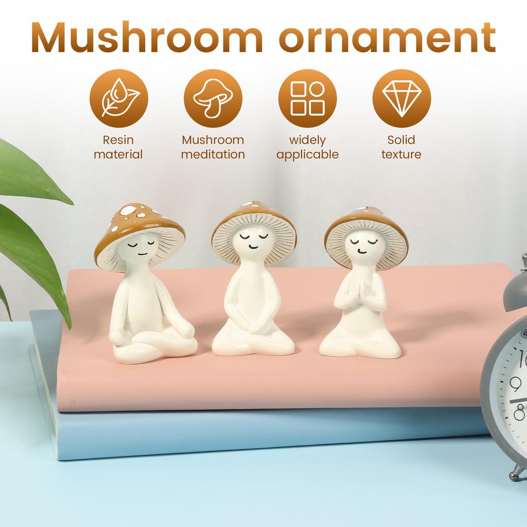 3Pcs Yoga Mushroom Statues Cute Small Resin Yoga Mushroom Figurines Tabletop Ornaments for Garden Patio Home Office Decoration