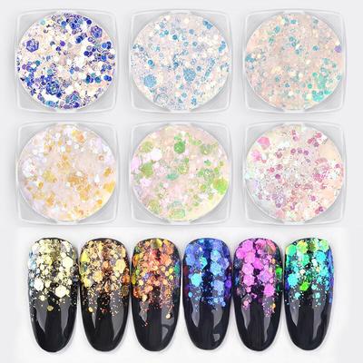 1 κουτί Εξαιρετικά λεπτό Hexagon Nail Art Sequins Flakes Slices Mermaid Aurora Gradient Πολύχρωμες διακοσμήσεις νυχιών