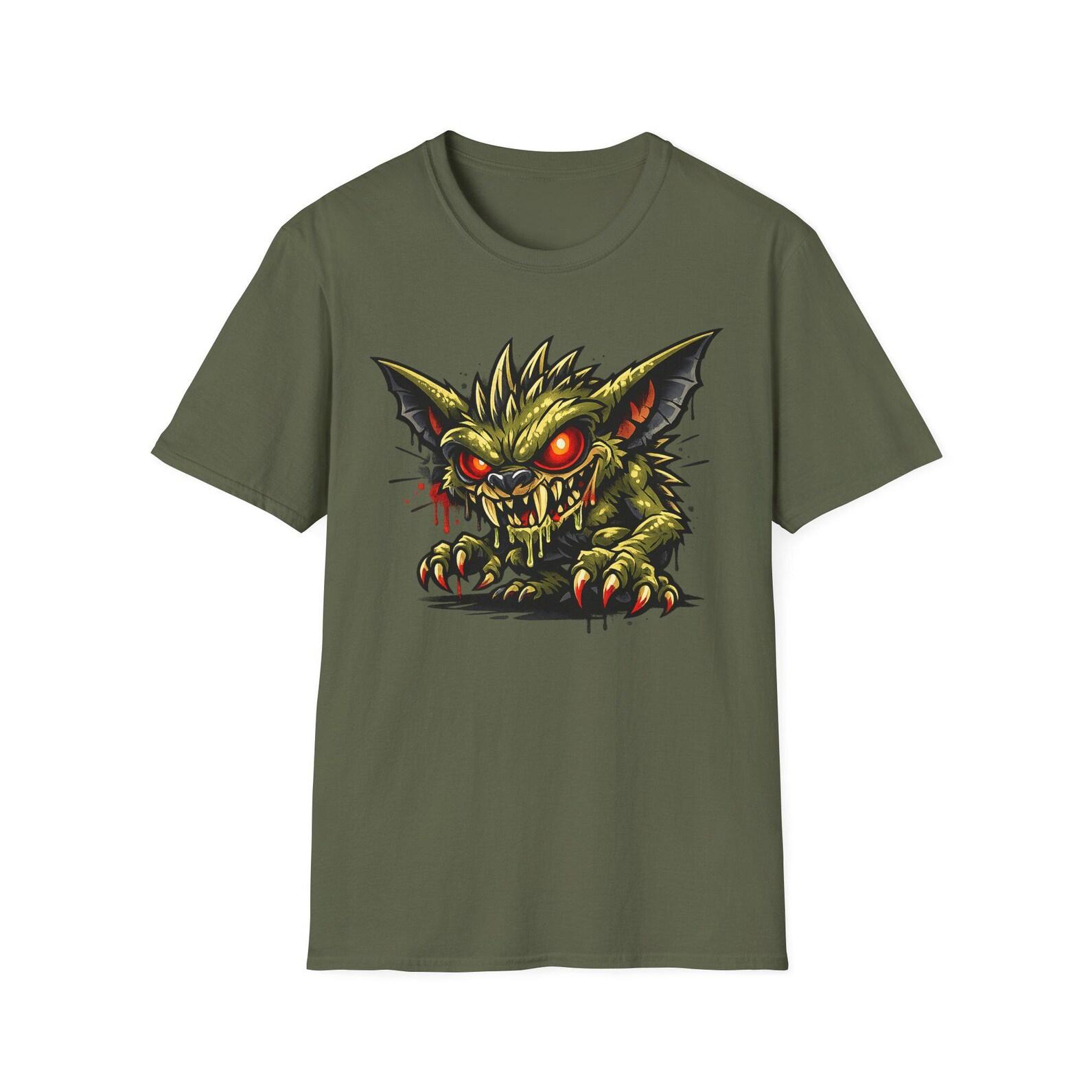 Evil Gremlin Horror Shirt | Dark Creature Skull Graphic Tee | Scary Monster Red Eyes | Gothic Alt Fashion Unisex Halloween Gift 2XL