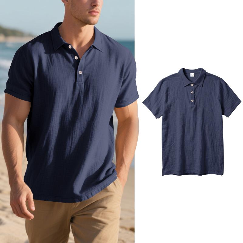 Men's Short-sleeved Linen Loose Casual Lapel POLO Shirt Men's T-shirt
