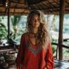 Camicetta da Donna Scollo a V Manica Lunga Vestibilità Regolare Casual Stampa Floreale Camicia Boemia