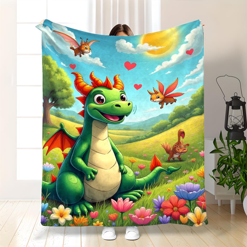 Cartoon Dinosaur Park Flannel printed blanket suitable for all seasons suitable for living room office sofa and travel 180x250CM