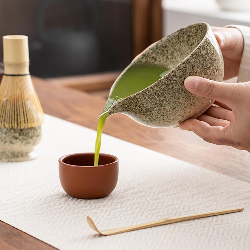 Matcha Tea Ceremony Japanese Tea Ceremony Tea Chashaku Matcha and Whisk 4-Piece Set, Utensils, Bowl, 100-Standing Chasen, (Tea Scoop), Powder, (Green)
