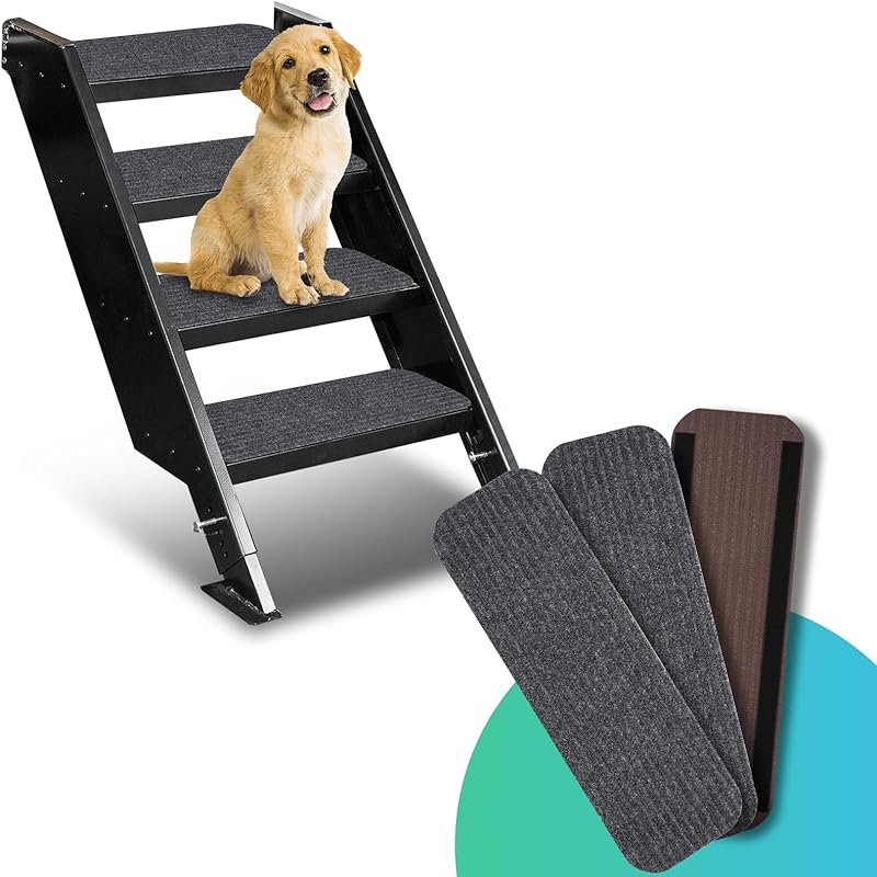 RV Step Covers 4 Pack RV Step Rug, RV Stair Covers Carpets For Mobile Home, Camper, 24 Inch Wide (24”*7.5”, Black)