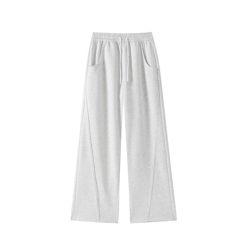 Womens High-Waisted Wide-Leg Lounge Pants Cotton Blend Relaxed Fit Casual Trousers With Drawstring