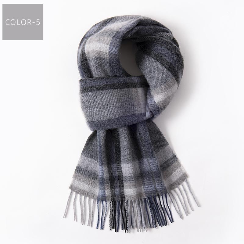 100% Wool Long Scarf Men Winter Warm Neck Scarves Classic Business Plaid Blue Scarf Shawls Luxury Striped  Foulard Hommes