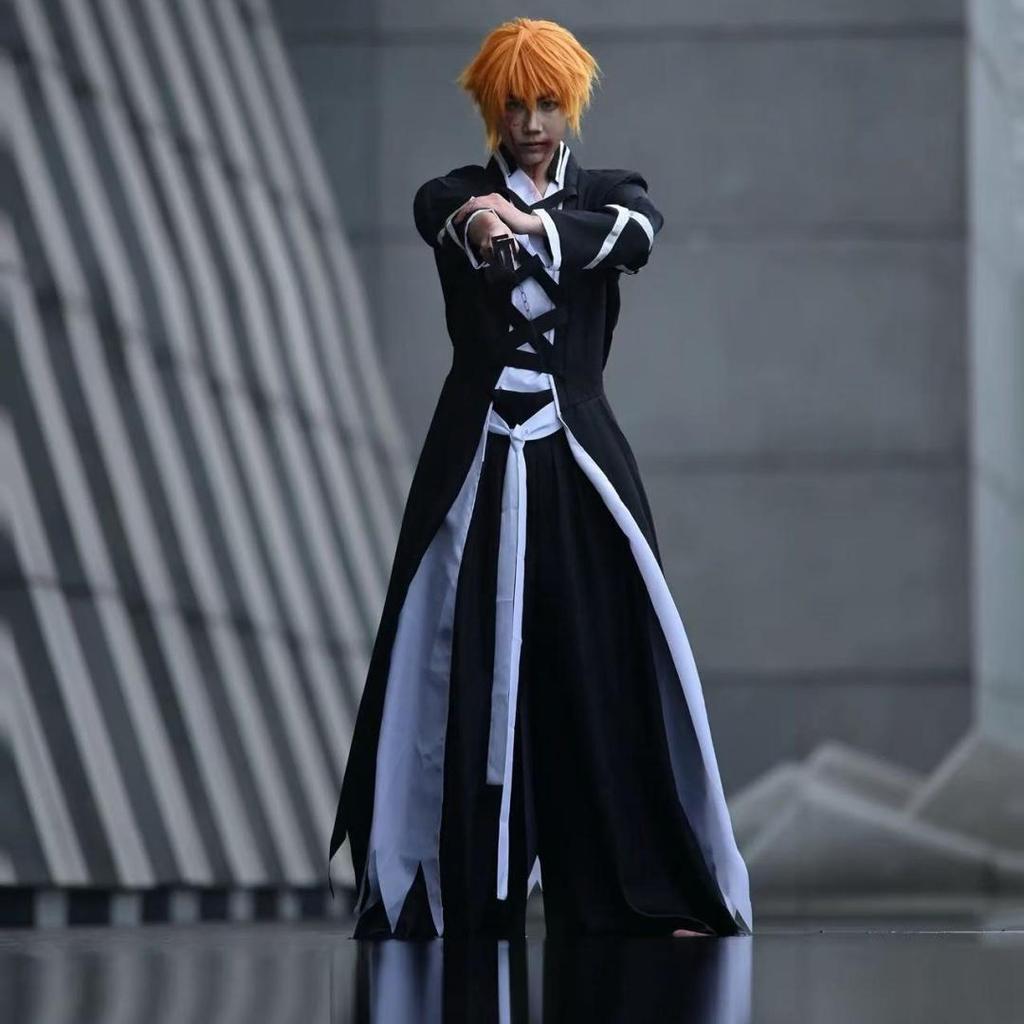 Anime BLEACH Kurosaki Ichigo Cosplay Kostým Japonská Manga Cosplay Černobílý Oblek Halloween Uniforma pro Hraní Rolí pro Muže