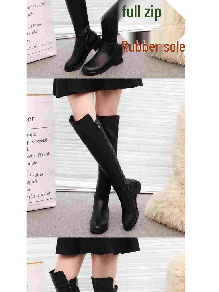 Women's Over-the-Knee Waterproof Martin Boots: Zipper Long Boots with Velvet Lining, Thickened Cotton, Flat Non-Slip Sole.