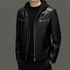 Men's Goat Leather Leather Jacket Men's Hooded Removable Youth Trend Motorcycle Clothing Leather Jacket