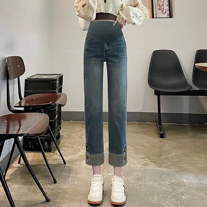 

Korean-Style Maternity Elastic Straight-Leg Cigarette Jeans for Spring/Autumn XL синий