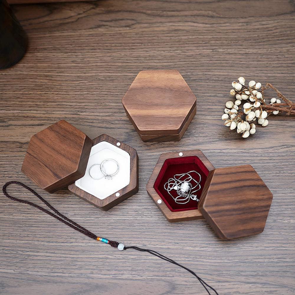 Desktop-style Solid Wood Jewelry Box Black Walnut Ring Necklace Earrings Storage Box Wrapped Solid Wood Portable Jewelry Box