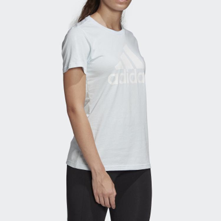 Adidas Logo Print Round Neck Short Sleeve T-Shirt Women Tops Light-Blue FQ3241