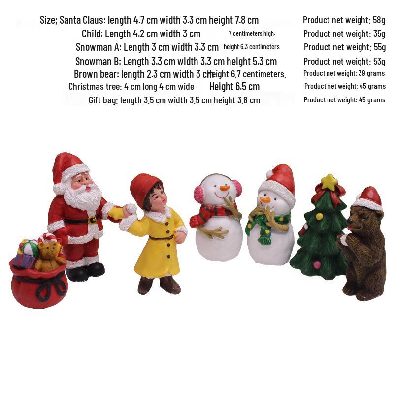 Santa Claus and Snowman Figurines with Christmas Ornaments, Brown Bear Gift Bag & Micro Landscape Pendant