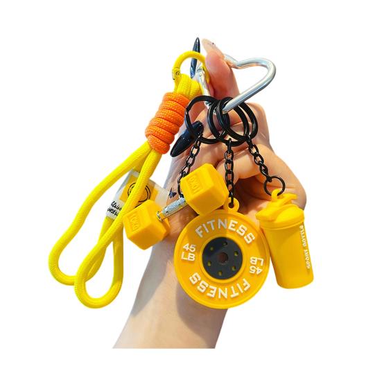 

Брелок-підвіска Дизайн у спортивному стилі Чоловічий брелок для спортзалу з гантелями гирями фітнес-млинцями спортивний тримач для ключів жовтий