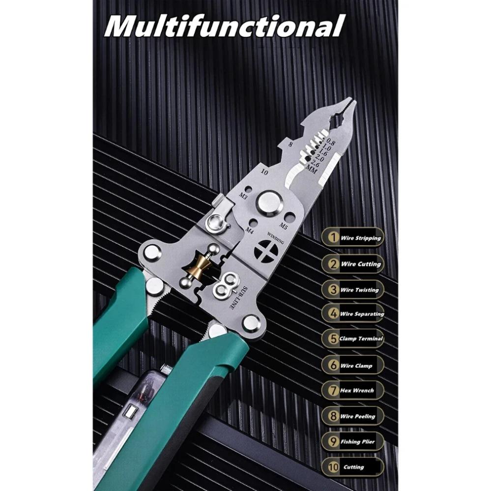 Multifunctional Wire Stripper with Electrical Test Pen Foldable Cable Cutter Crimper Tool, Electrical Folding Pliers for Cuttin.