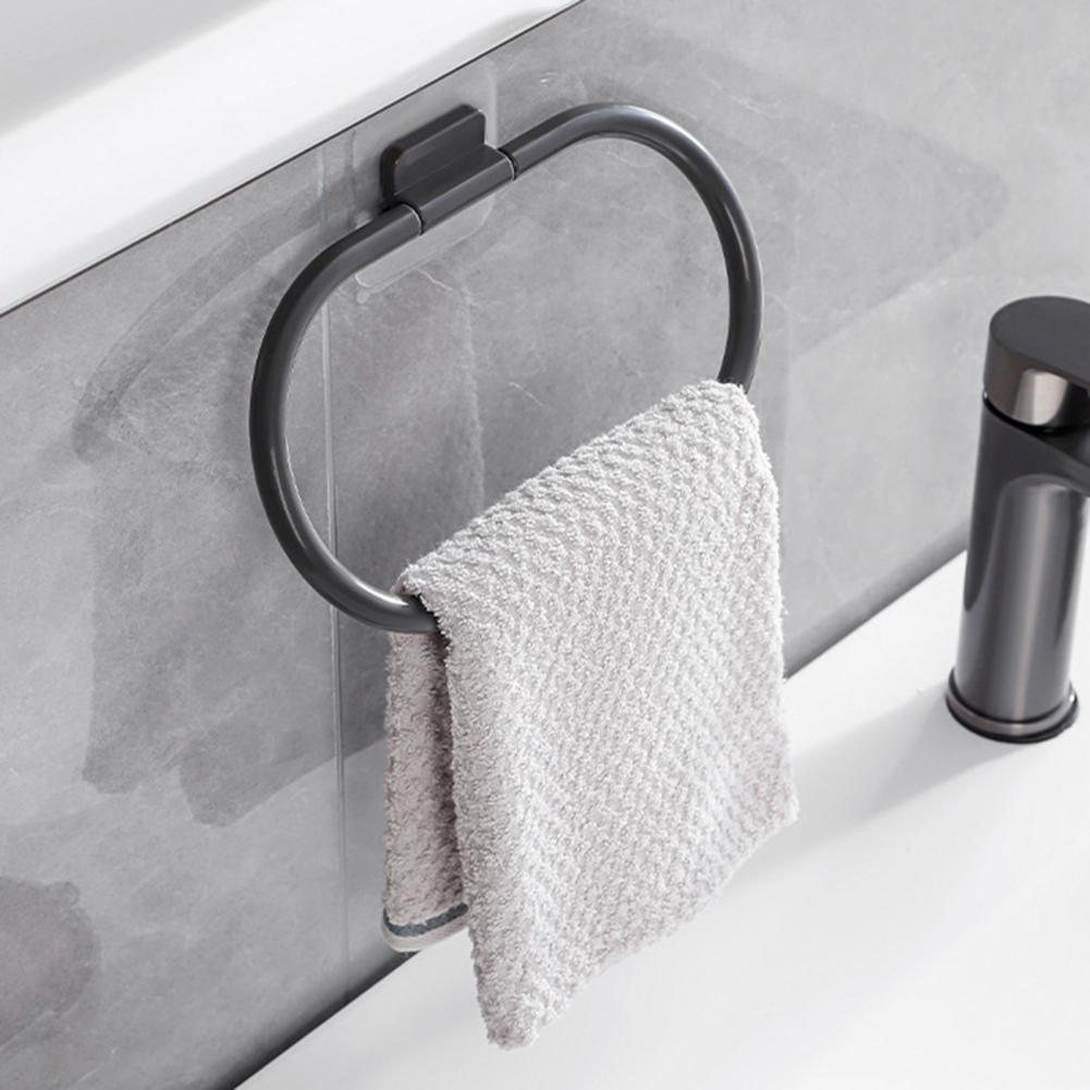 1Pc/2Pcs Bathroom Towel Ring Wall-mounted Adhesive Hand Towel Hanger Drill-Free Installation Towel Holder for Bathroom Storage