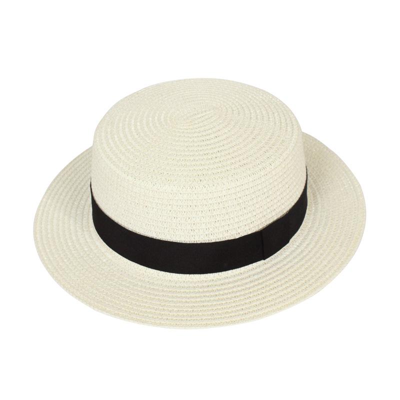 Unisex Panama Strohhut - Klassischer flacher Sonnenhut, Atmungsaktiv mit UV-Schutz für Reisen & Strand M 56-58cm