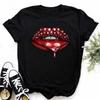 Damen Lockeres Vintage Pailletten Lippen Kurzarm T-Shirt Baumwolle Übergroßes Oberteil Lässige Mode für Damen