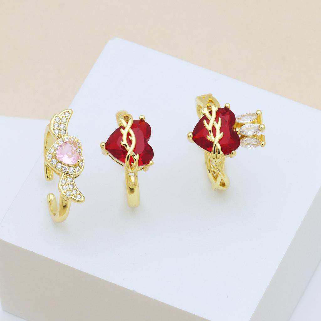 Happy Heart-Shaped Love Wings Open Ring Ring Ring Copper Gold-Plated High-End Jewelry