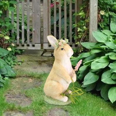 Garden Statues Figurines Wearing Garland Decorative Decoration Bunny Resin Sculpture for Tabletop